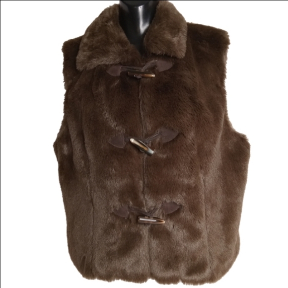 METRO 7 BROWN FAUX FUR VEST WITH 3 TOGGLE BUTTON CLOSURES‎ SIZE XL - Picture 4 of 15